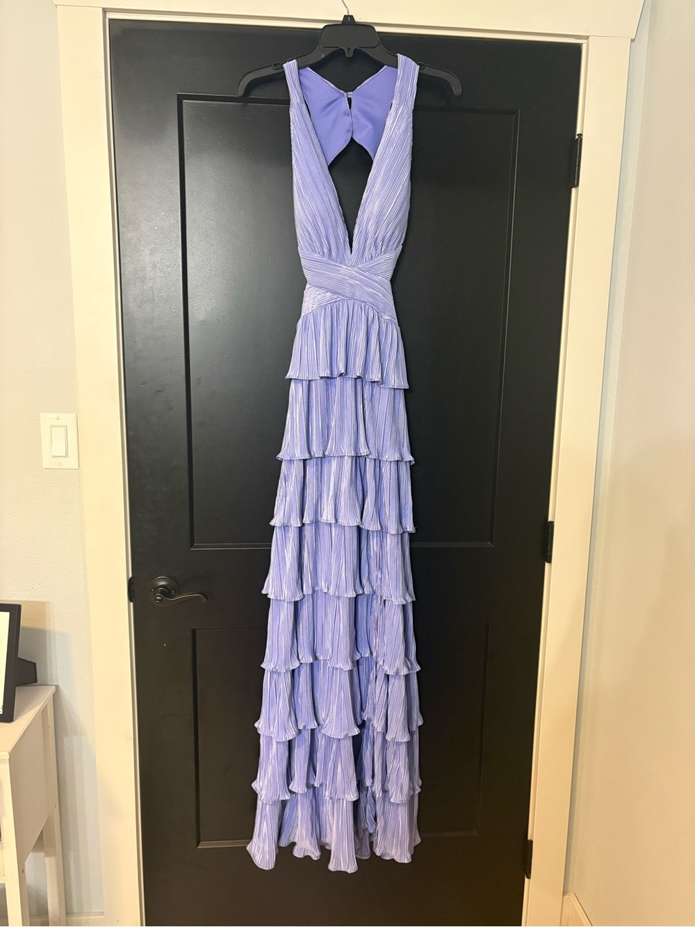 Lavender Tiered Ruffle V-Neck Prom Dress